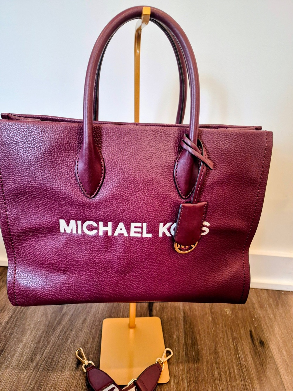 Michael Kors Wine Pebbled Leather Tote with Detachable Strap